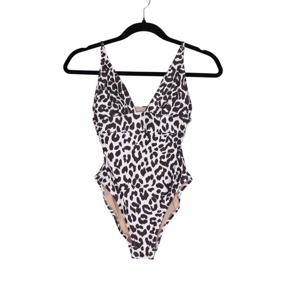 J. CREW Plunge V-Neck One-Piece Swimsuit Leopard Print Lined Summer Women's 4 - Picture 1 of 12